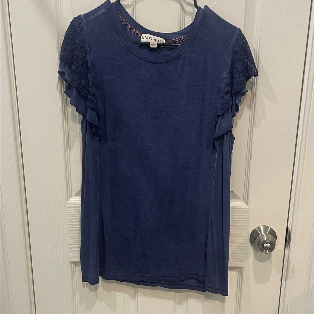Knox Rose Dark Blue Ruffle Sleeve Top size L